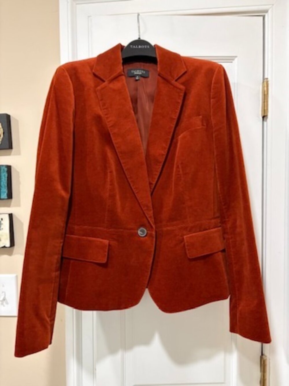 Talbots Women's Burnt Orange Velvet Blazer Jacket Size 12 Excellent Used Conditi